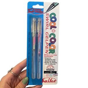 RARE! Cool Color Swirl Gel Pen 2 Pack NEW! Sealed Vintage Pink Blue Green NOS BN